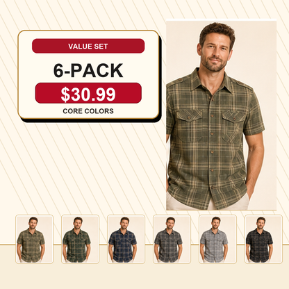 Men's Plaid Short Sleeve Utility Button-Up Shirt