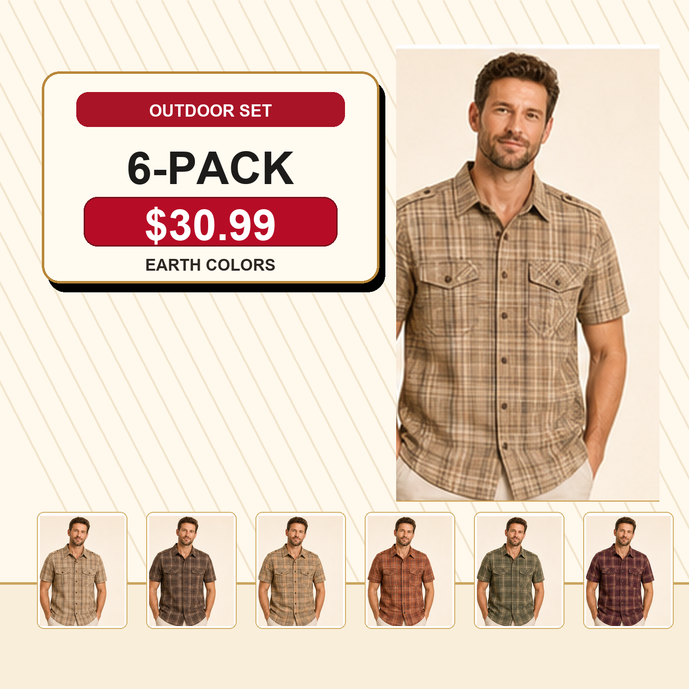 Men's Plaid Short Sleeve Utility Button-Up Shirt