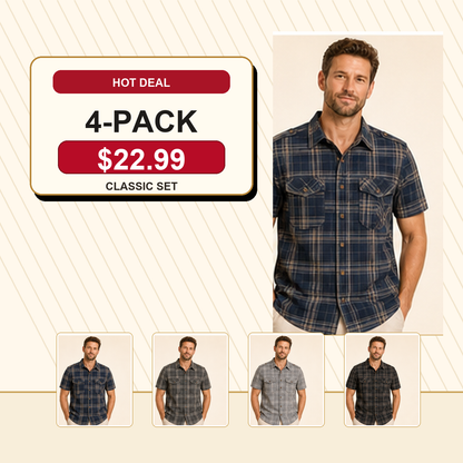 Men's Plaid Short Sleeve Utility Button-Up Shirt