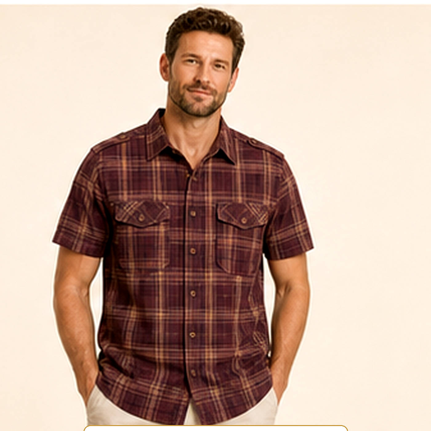 Men's Plaid Short Sleeve Utility Button-Up Shirt
