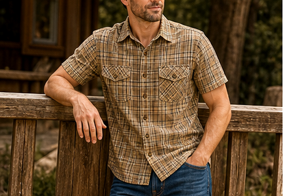 Men's Plaid Short Sleeve Utility Button-Up Shirt