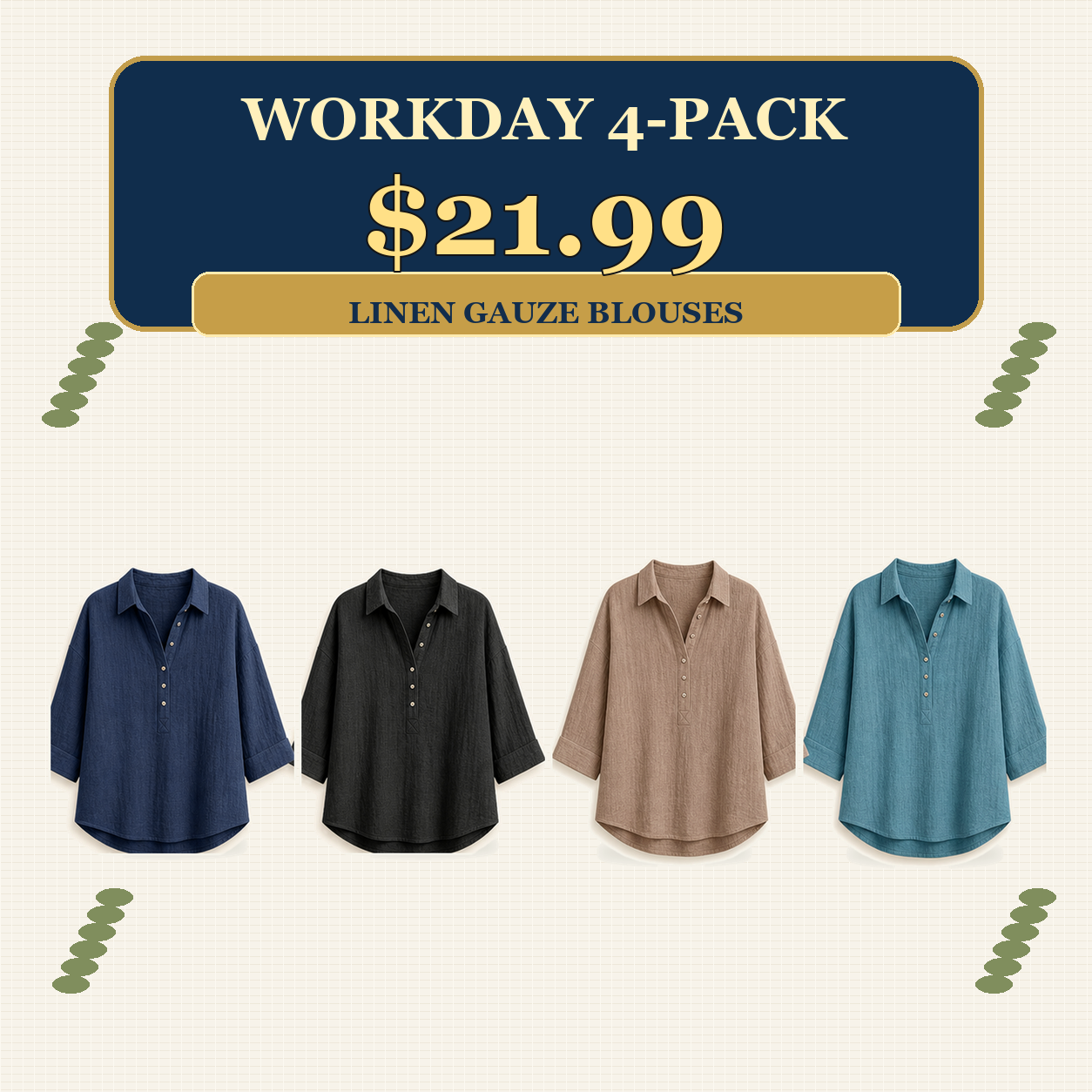 ⏰Warehouse Clearance⚡12-Pack for $36.99⚡Women's Linen-Gauze Button Placket Collared Blouses