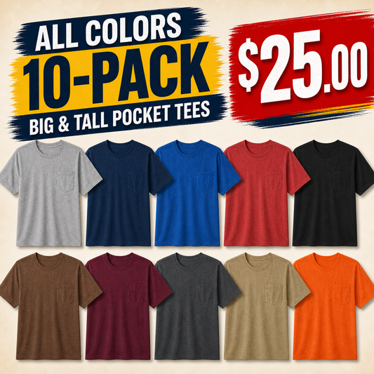 ⏰Clearance Sale⚡20-Pack for $30⚡Men's Big & Tall Garment-Dyed Pocket T-Shirt Multi-Pack