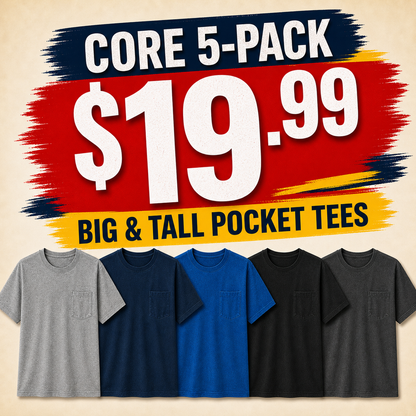 ⏰Clearance Sale⚡20-Pack for $30⚡Men's Big & Tall Garment-Dyed Pocket T-Shirt Multi-Pack