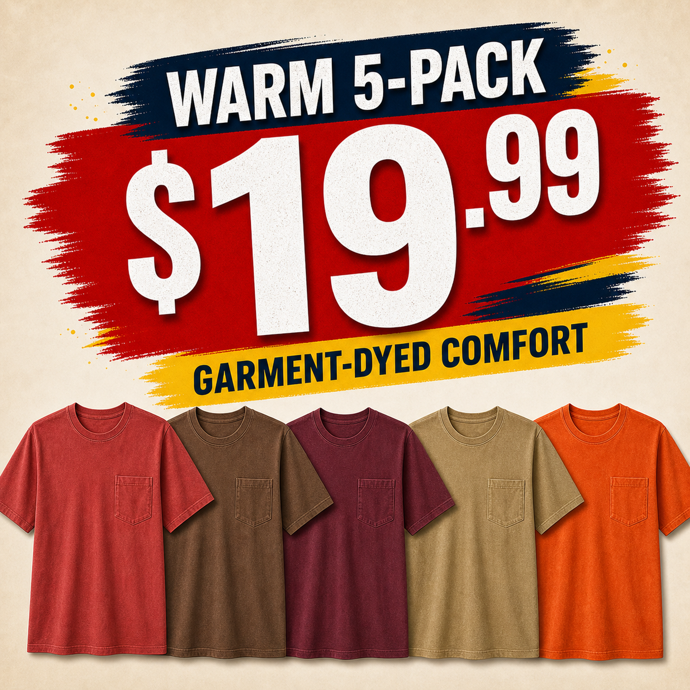 ⏰Clearance Sale⚡20-Pack for $30⚡Men's Big & Tall Garment-Dyed Pocket T-Shirt Multi-Pack