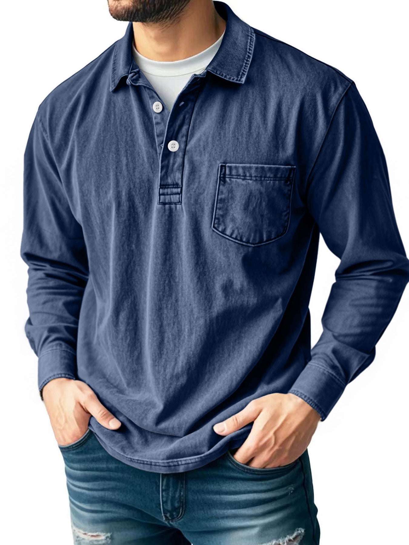 ⏰WAREHOUSE CLEARANCE⚡10 Pack for $32.99⚡Men’s Washed Long Sleeve Polo Shirt with Chest Pocket
