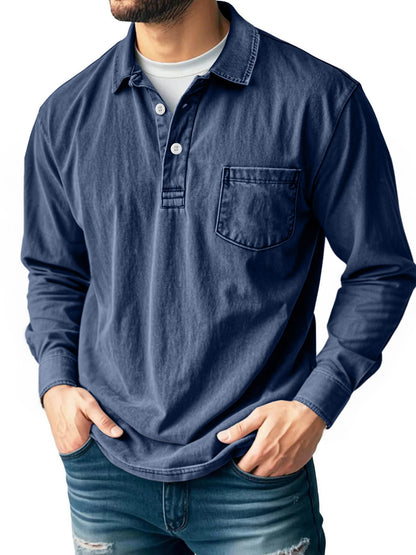 ⏰WAREHOUSE CLEARANCE⚡10 Pack for $32.99⚡Men’s Washed Long Sleeve Polo Shirt with Chest Pocket