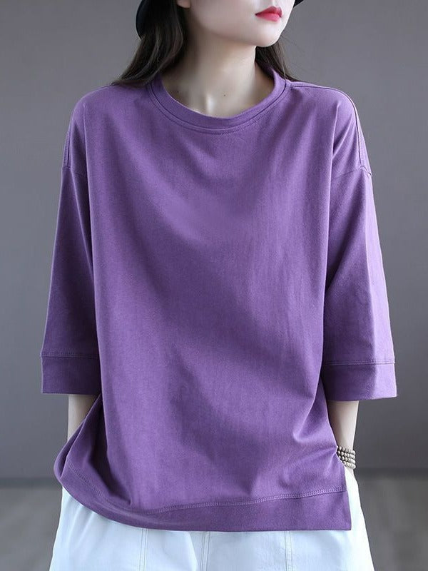 Women's Oversized Cotton Blend 3/4 Sleeve Crew Neck Casual Tee