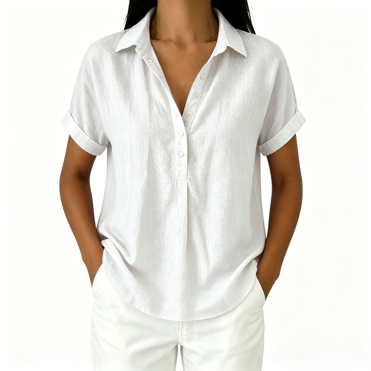 Women's Casual V-Neck Short Sleeve Blouse