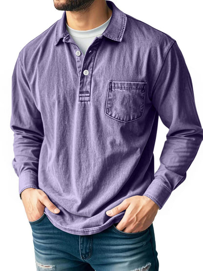 ⏰WAREHOUSE CLEARANCE⚡10 Pack for $32.99⚡Men’s Washed Long Sleeve Polo Shirt with Chest Pocket