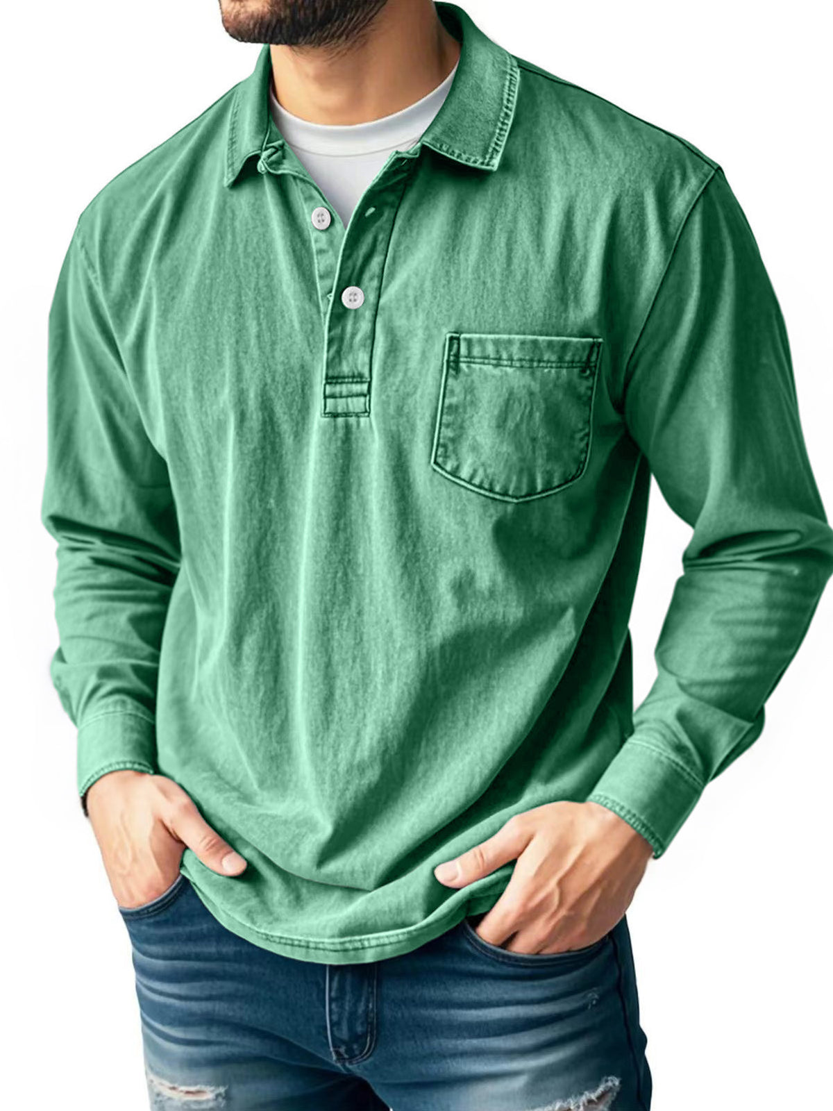 ⏰WAREHOUSE CLEARANCE⚡10 Pack for $32.99⚡Men’s Washed Long Sleeve Polo Shirt with Chest Pocket