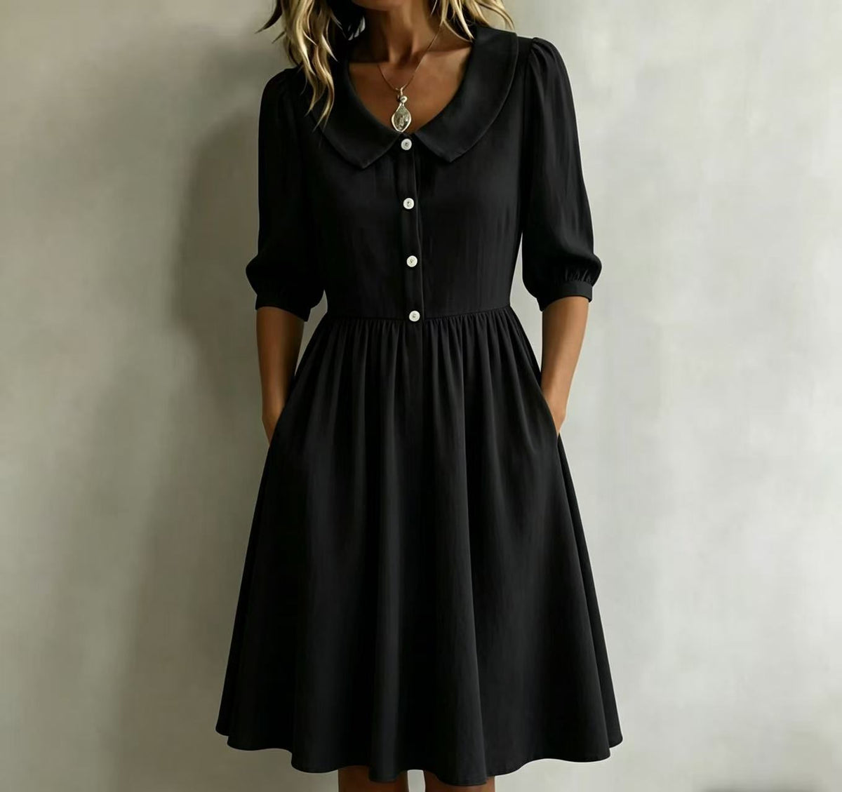 Waist-cinching lantern sleeve elegant dress