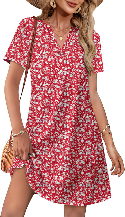 Women’s Casual V-Neck Printed Pocket Dress