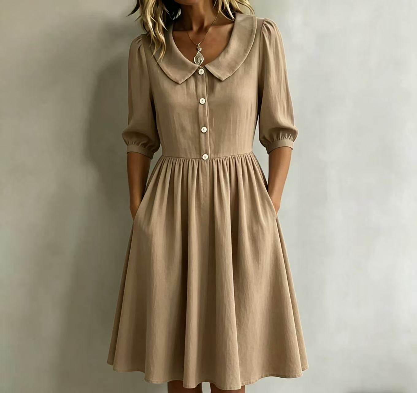 Waist-cinching lantern sleeve elegant dress