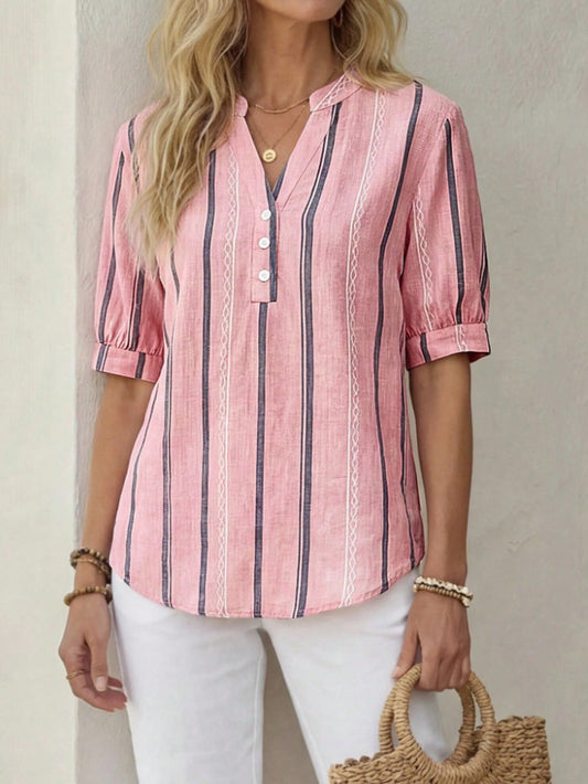 ❤️Beautiful and comfortable, women's cotton and linen short-sleeved T-shirt