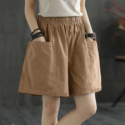 Casual High-Waist Elastic Pocket Shorts – Summer Comfort for Women