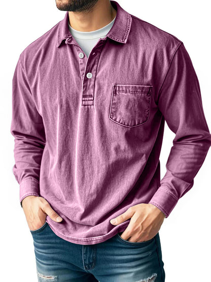 ⏰WAREHOUSE CLEARANCE⚡10 Pack for $32.99⚡Men’s Washed Long Sleeve Polo Shirt with Chest Pocket
