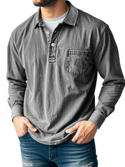 ⏰WAREHOUSE CLEARANCE⚡10 Pack for $32.99⚡Men’s Washed Long Sleeve Polo Shirt with Chest Pocket