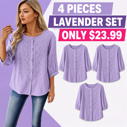 FINAL CLEARANCE - 8-Pack Only $38.99 - Women's Embroidered Button-Front Three-Quarter-Sleeve Blouse