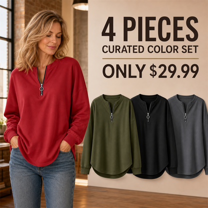 FINAL CLEARANCE - 8-Pack Only $36.99 - Women's Relaxed Half-Zip Long-Sleeve Pullover Top