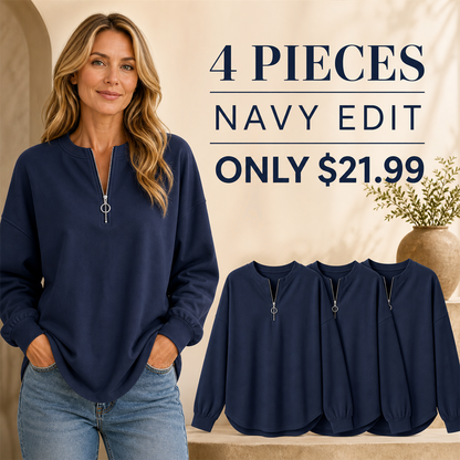 FINAL CLEARANCE - 8-Pack Only $36.99 - Women's Relaxed Half-Zip Long-Sleeve Pullover Top