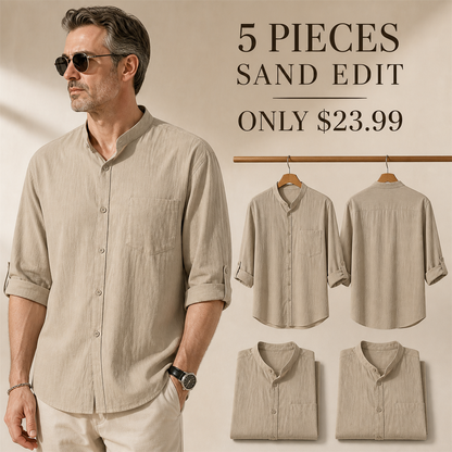 FINAL CLEARANCE - 10-Pack Only $39.99 - Men's Relaxed Mandarin-Collar Three-Quarter-Sleeve Button-Front Shirt