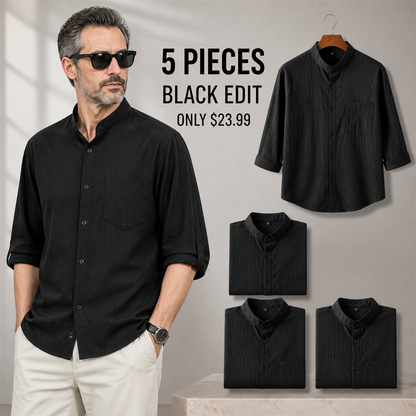 FINAL CLEARANCE - 10-Pack Only $39.99 - Men's Relaxed Mandarin-Collar Three-Quarter-Sleeve Button-Front Shirt
