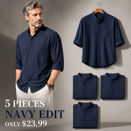 FINAL CLEARANCE - 10-Pack Only $39.99 - Men's Relaxed Mandarin-Collar Three-Quarter-Sleeve Button-Front Shirt