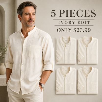FINAL CLEARANCE - 10-Pack Only $39.99 - Men's Relaxed Mandarin-Collar Three-Quarter-Sleeve Button-Front Shirt