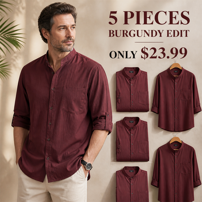 FINAL CLEARANCE - 10-Pack Only $39.99 - Men's Relaxed Mandarin-Collar Three-Quarter-Sleeve Button-Front Shirt