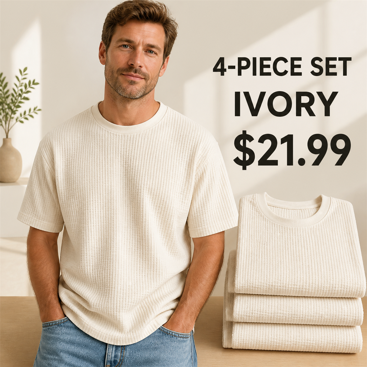 FINAL CLEARANCE - 8-Pack Only $36.99 - Men's Relaxed Textured Crewneck Short-Sleeve T-Shirt