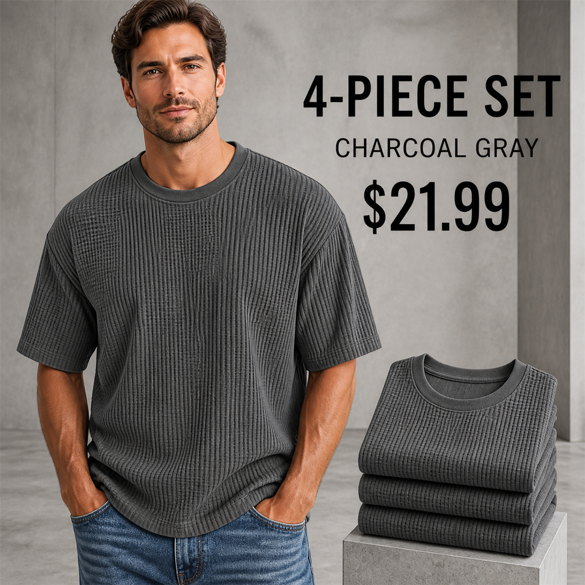 FINAL CLEARANCE - 8-Pack Only $36.99 - Men's Relaxed Textured Crewneck Short-Sleeve T-Shirt