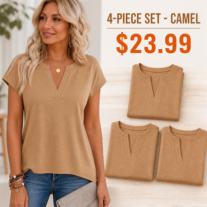 FINAL CLEARANCE - 12-Pack Only $39.99 - Women's Relaxed Notch-Neck Short-Sleeve Curved-Hem Top