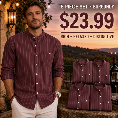 FINAL CLEARANCE - 10-Pack Only $39.99 - Men's Relaxed Striped Band-Collar Long-Sleeve Button-Front Shirt