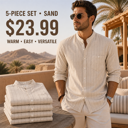 FINAL CLEARANCE - 10-Pack Only $39.99 - Men's Relaxed Striped Band-Collar Long-Sleeve Button-Front Shirt