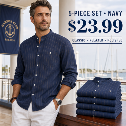 FINAL CLEARANCE - 10-Pack Only $39.99 - Men's Relaxed Striped Band-Collar Long-Sleeve Button-Front Shirt
