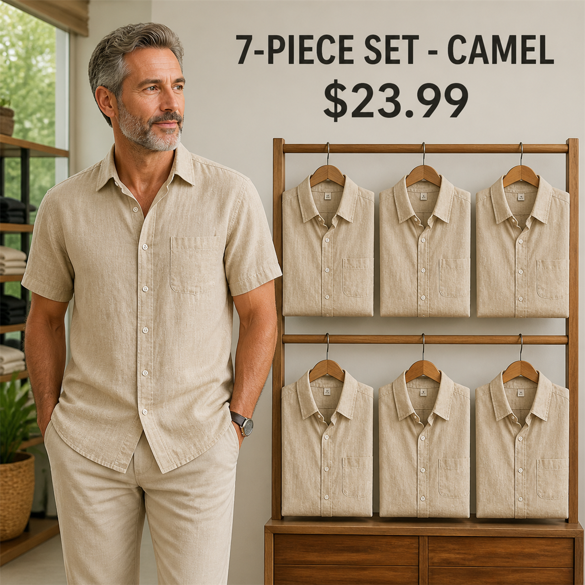 FINAL CLEARANCE - 14-Pack Only $39.99 - Men's Relaxed Linen-Look Short-Sleeve Button-Front Shirt