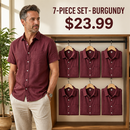 FINAL CLEARANCE - 14-Pack Only $39.99 - Men's Relaxed Linen-Look Short-Sleeve Button-Front Shirt