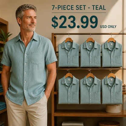 FINAL CLEARANCE - 14-Pack Only $39.99 - Men's Relaxed Linen-Look Short-Sleeve Button-Front Shirt
