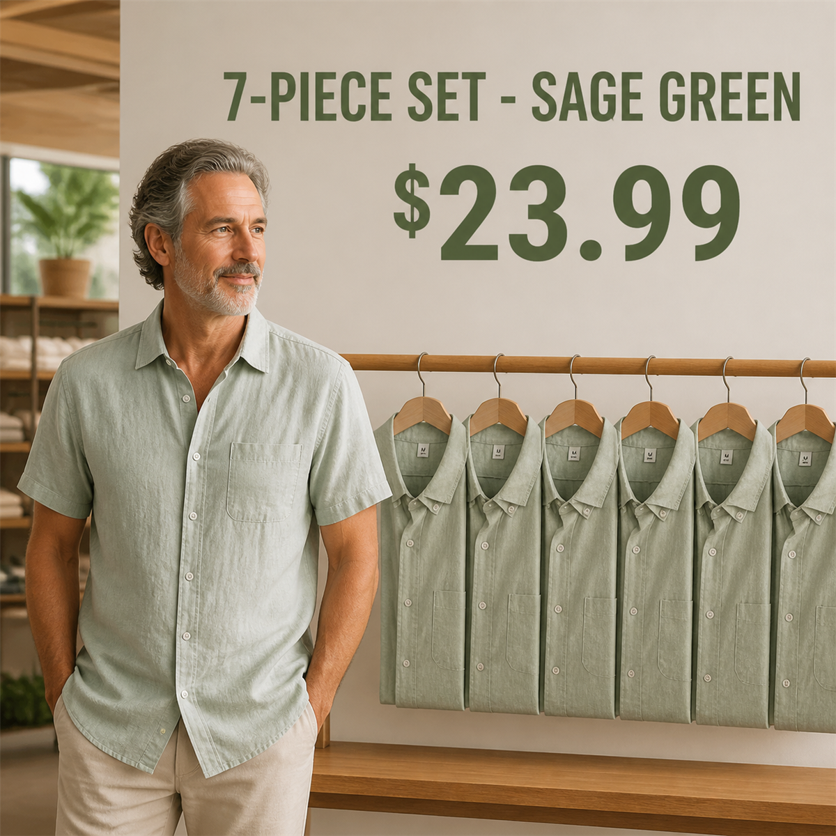 FINAL CLEARANCE - 14-Pack Only $39.99 - Men's Relaxed Linen-Look Short-Sleeve Button-Front Shirt