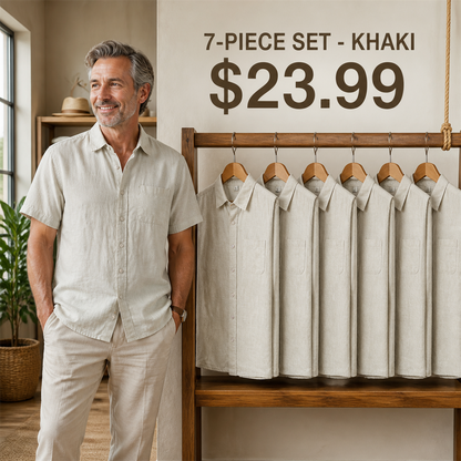 FINAL CLEARANCE - 14-Pack Only $39.99 - Men's Relaxed Linen-Look Short-Sleeve Button-Front Shirt