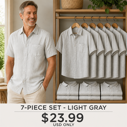 FINAL CLEARANCE - 14-Pack Only $39.99 - Men's Relaxed Linen-Look Short-Sleeve Button-Front Shirt