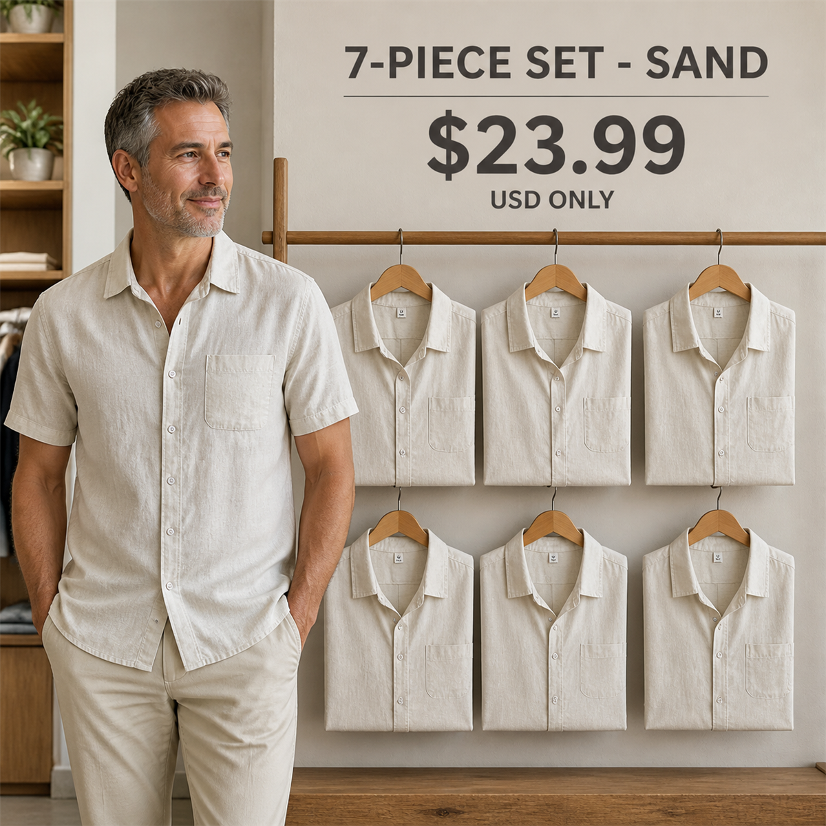 FINAL CLEARANCE - 14-Pack Only $39.99 - Men's Relaxed Linen-Look Short-Sleeve Button-Front Shirt