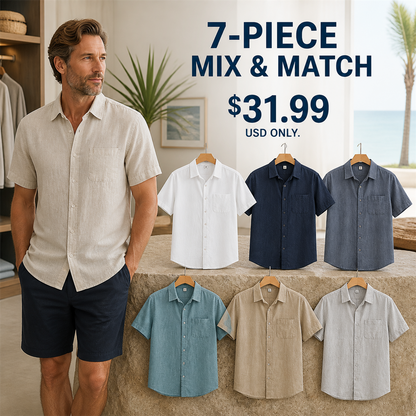 FINAL CLEARANCE - 14-Pack Only $39.99 - Men's Relaxed Linen-Look Short-Sleeve Button-Front Shirt