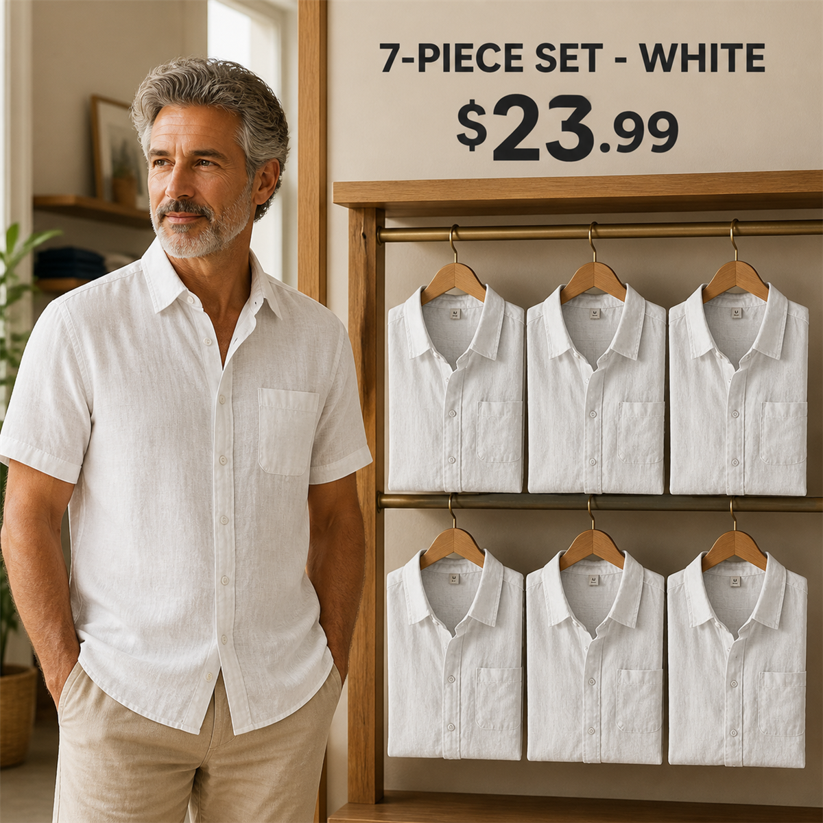 FINAL CLEARANCE - 14-Pack Only $39.99 - Men's Relaxed Linen-Look Short-Sleeve Button-Front Shirt