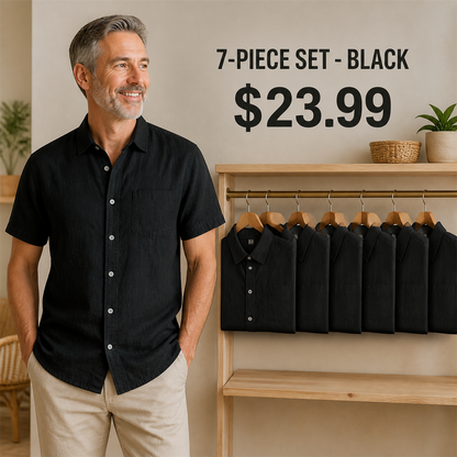 FINAL CLEARANCE - 14-Pack Only $39.99 - Men's Relaxed Linen-Look Short-Sleeve Button-Front Shirt