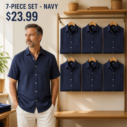 FINAL CLEARANCE - 14-Pack Only $39.99 - Men's Relaxed Linen-Look Short-Sleeve Button-Front Shirt