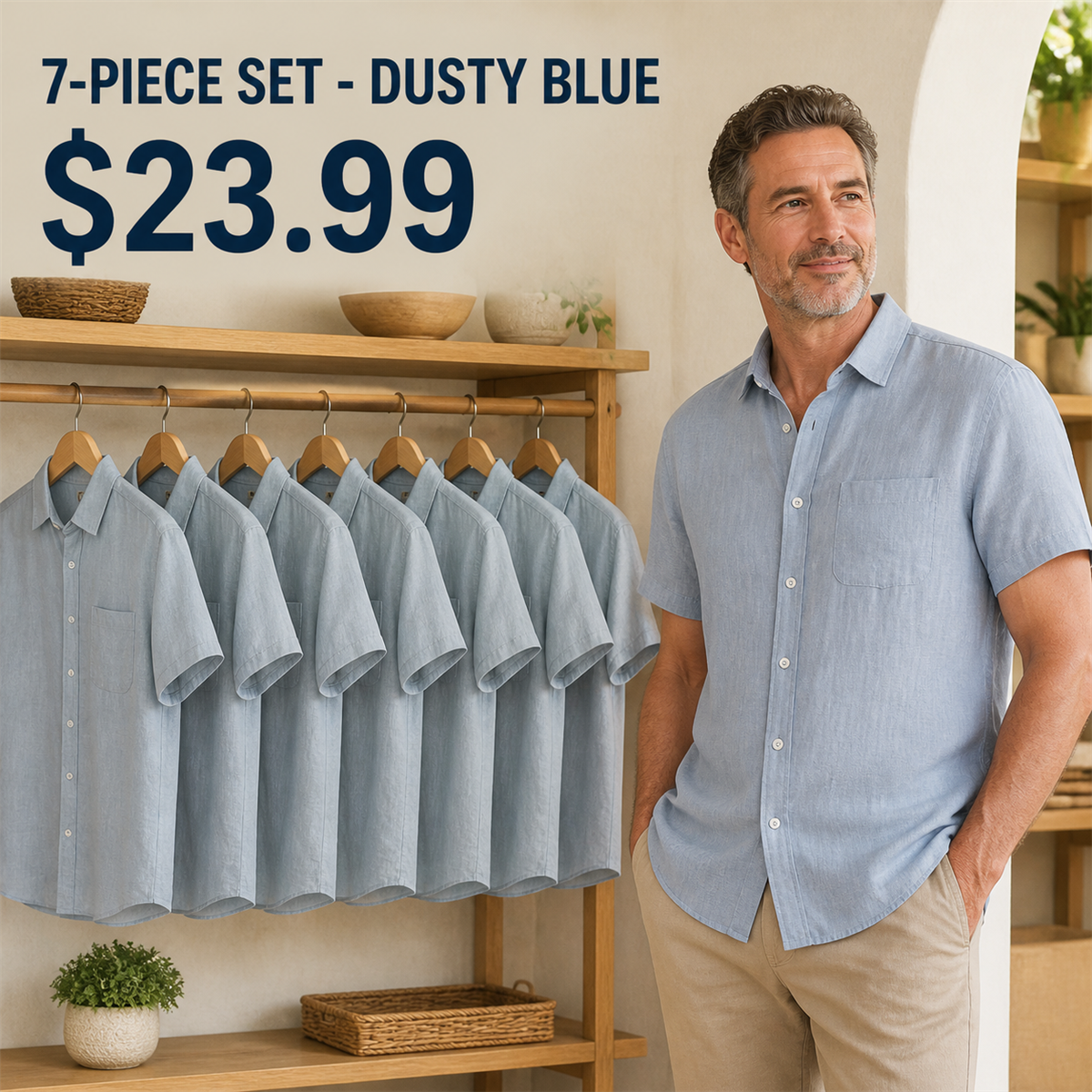 FINAL CLEARANCE - 14-Pack Only $39.99 - Men's Relaxed Linen-Look Short-Sleeve Button-Front Shirt