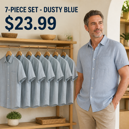 FINAL CLEARANCE - 14-Pack Only $39.99 - Men's Relaxed Linen-Look Short-Sleeve Button-Front Shirt