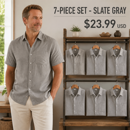 FINAL CLEARANCE - 14-Pack Only $39.99 - Men's Relaxed Linen-Look Short-Sleeve Button-Front Shirt